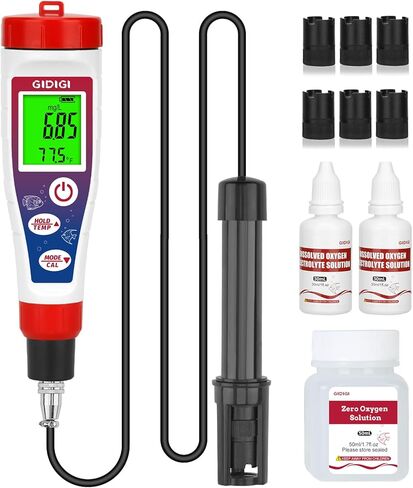 مقياس الأكسجين المذاب الرقمي، مجموعة اختبار الأكسجين المذاب مع كابل مسبار بطول 4.92 قدم، محلل الأكسجين مع الملحقات، مجموعة اختبار مياه بركة السمك 0.0-40.0 ملجم/لتر in Kuwait
