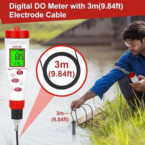 Dissolved Oxygen Meter, Digital DO Tester with ATC and Salt Compensation, Pond Dissolved Oxygen Tester with 9.84ft DO Probe Cable, Dissolved Oxygen Test Kit for Aquarium, Ponds, Fish Tank in Kuwait