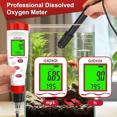 Dissolved Oxygen Meter, Digital DO Tester with ATC and Salt Compensation, Pond Dissolved Oxygen Tester with 9.84ft DO Probe Cable, Dissolved Oxygen Test Kit for Aquarium, Ponds, Fish Tank in Kuwait