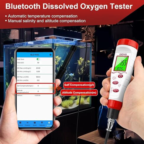 Dissolved Oxygen Meter, Digital DO Tester with ATC and Salt Compensation, Pond Dissolved Oxygen Tester with 9.84ft DO Probe Cable, Dissolved Oxygen Test Kit for Aquarium, Ponds, Fish Tank in Kuwait