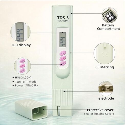 TDS Meter Digital Water Tester for Drinking Water, 3 in 1 TDS,EC,Temperature Meter,Portable Water Testing Kits for Hydroponics Aquarium and RO System in Kuwait