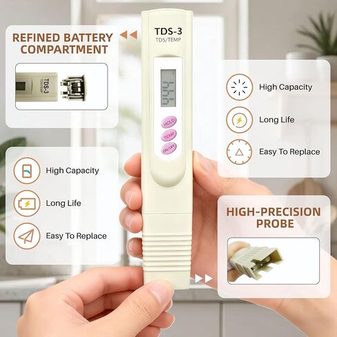 TDS Meter Digital Water Tester for Drinking Water, 3 in 1 TDS,EC,Temperature Meter,Portable Water Testing Kits for Hydroponics Aquarium and RO System in Kuwait