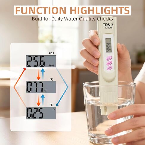 TDS Meter Digital Water Tester for Drinking Water, 3 in 1 TDS,EC,Temperature Meter,Portable Water Testing Kits for Hydroponics Aquarium and RO System in Kuwait
