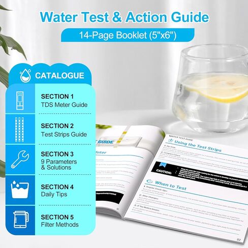 Water Test Kit - TDS Meter, 20 Test Strips (8 in 1), User Action Guide & 2 Record Sheets. Digital Water Tester for Home, Tap & Well Drinking Water. in Saudi Arabia