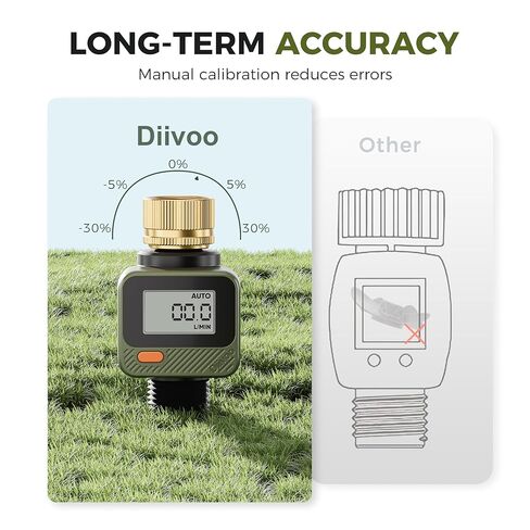 Diivoo Water Flow Meter with 180° Removable Panel, 4 Measure Modes, ±5% High Accuracy and IP54, Measure Gallon/Liter Consumption and Flow Rate for Outdoor Garden Hose Watering, RV Water Tank Filling in Kuwait