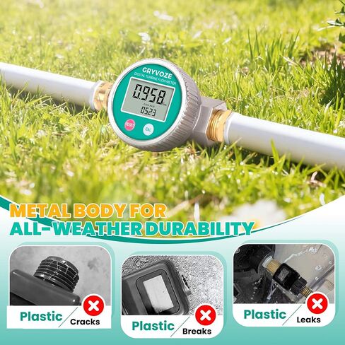 Metal Water Flow Meter, Garden Hose Flowmeter with Brass Thread and Large Screen for Pool, House, Lawn Sprinkler, Tank Filling and Outdoor Watering – Supports Gallon, Liter, GPM and LPM in Kuwait