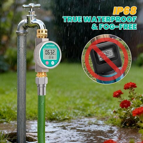 Metal Water Flow Meter, Garden Hose Flowmeter with Brass Thread and Large Screen for Pool, House, Lawn Sprinkler, Tank Filling and Outdoor Watering – Supports Gallon, Liter, GPM and LPM in Kuwait
