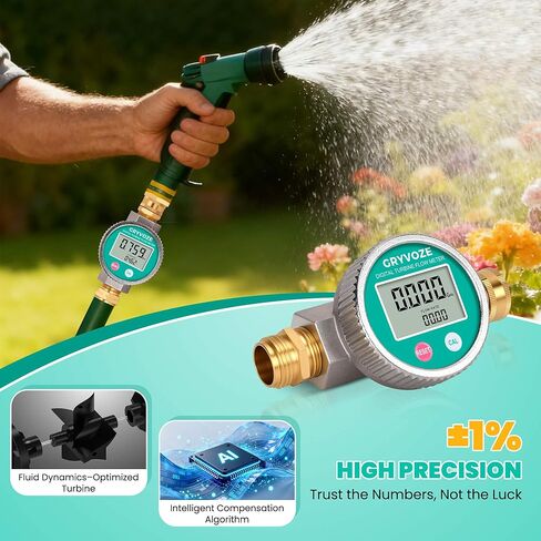 Metal Water Flow Meter, Garden Hose Flowmeter with Brass Thread and Large Screen for Pool, House, Lawn Sprinkler, Tank Filling and Outdoor Watering – Supports Gallon, Liter, GPM and LPM in Kuwait