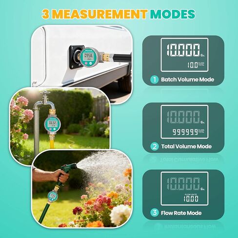 Metal Water Flow Meter, Garden Hose Flowmeter with Brass Thread and Large Screen for Pool, House, Lawn Sprinkler, Tank Filling and Outdoor Watering – Supports Gallon, Liter, GPM and LPM in Kuwait