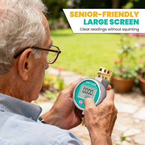 Metal Water Flow Meter, Garden Hose Flowmeter with Brass Thread and Large Screen for Pool, House, Lawn Sprinkler, Tank Filling and Outdoor Watering – Supports Gallon, Liter, GPM and LPM in Kuwait