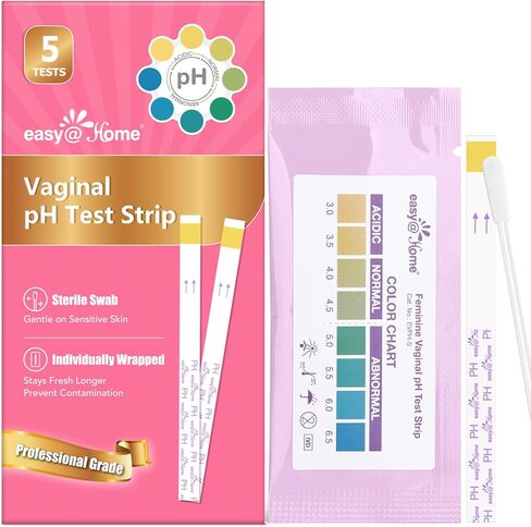 Easy@Home Vaginal pH Test Strips: [5 Pack] Yeast Infection & BV (Bacterial Vaginosis) Testing Kit for Women with Swabs, Feminine pH Balance Health Tests, at Home pH Level Tester #EVPH-S in Kuwait