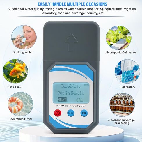 مقياس التعكر، نطاق القياس 0-1000 NTU، متوافق مع شهادة ISO 7027، مقياس جودة المياه للحقل والمختبر، مقياس العكر المحمول المحمول لاختبار المياه مع حقيبة حمل in Kuwait