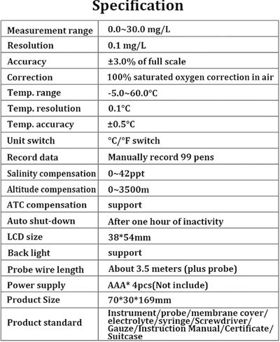 Handheld Dissolved Oxygen Detector, Smart DO Tester Portable Dissolved Oxygen Meter 0~30.0 mg/L, Water Quality Tester for Aquaculture Fish Ponds. in Kuwait