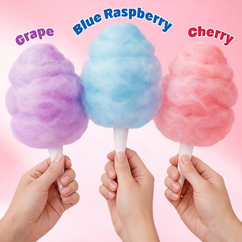 Cotton Candy Sugar Floss Variety Pack - Grape, Raspberry & Cherry Flavors, 3 Bottles (12oz Each) Includes 55 Cotton Candy Cones for Home & Commercial Cotton Candy Machines, Parties, Carnivals & Events in Kuwait
