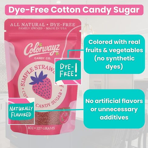 Colorwayz Dye-Free Cotton Candy Sugar – All Natural Floss Sugar for Cotton Candy Machines – Variety 3-Pack Strawberry, Blueberry & Watermelon – No Artificial Colors – 8oz Resealable Bags in Kuwait