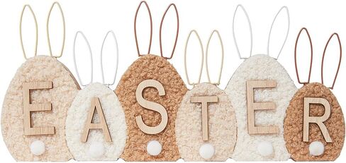 DN DECONATION Easter Decor Sign，Wooden Egg-Shaped Bunny Tabletop Decor with Sherpa Cover， Rustic Farmhouse Centerpiece for Table Mantel Shelf Home Office Spring Decorations in Saudi Arabia