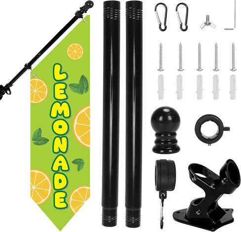 علم عصير الليمون في الهواء الطلق مع مجموعة عمود - لافتة قماشية متينة مزدوجة الجوانب مقاس 42 × 12 بوصة لحامل المزرعة، أو كشك البائع الصيفي، أو إعلانات واجهة المتجر أو لافتات عصير الليمون للأطفال (وردي) in Kuwait