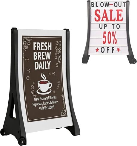 Heavy Duty A Frame Sign 24 x 36 Inch Double Sided Slide in Sidewalk Signboard Portable Water Fillable Sandwich Board with 2 Wheels Outdoor Business Advertising Display Holder in Kuwait