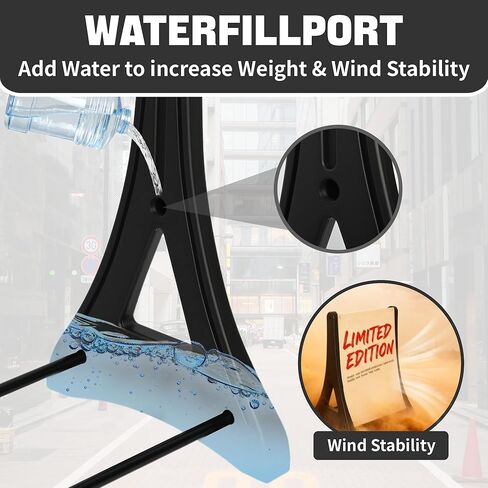 Heavy Duty A Frame Sign 24 x 36 Inch Double Sided Slide in Sidewalk Signboard Portable Water Fillable Sandwich Board with 2 Wheels Outdoor Business Advertising Display Holder in Kuwait