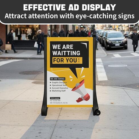 Heavy Duty A Frame Sign 24 x 36 Inch Double Sided Slide in Sidewalk Signboard Portable Water Fillable Sandwich Board with 2 Wheels Outdoor Business Advertising Display Holder in Kuwait