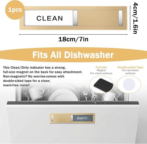 2 Status Dishwasher Magnet Clean Dirty Sign, Adhesive Dishwashers Clean/Dirty Indicator Symbol Dishwasher Sticker, Self-Sticky Stainless Steel Material Dishwashers Sticker, Home Kitchen Decor (Gold) in Saudi Arabia