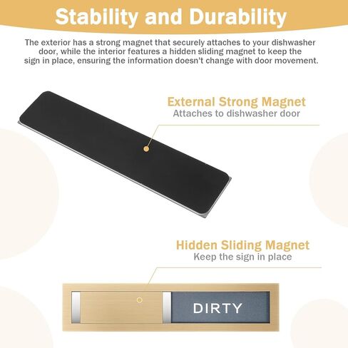 2 Status Dishwasher Magnet Clean Dirty Sign, Adhesive Dishwashers Clean/Dirty Indicator Symbol Dishwasher Sticker, Self-Sticky Stainless Steel Material Dishwashers Sticker, Home Kitchen Decor (Gold) in Saudi Arabia
