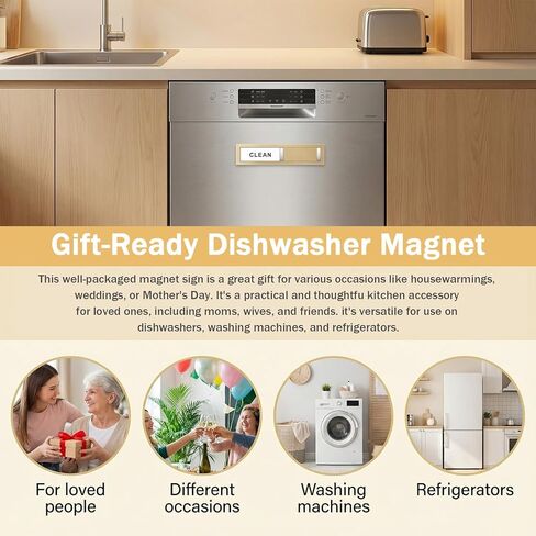 2 Status Dishwasher Magnet Clean Dirty Sign, Adhesive Dishwashers Clean/Dirty Indicator Symbol Dishwasher Sticker, Self-Sticky Stainless Steel Material Dishwashers Sticker, Home Kitchen Decor (Gold) in Saudi Arabia