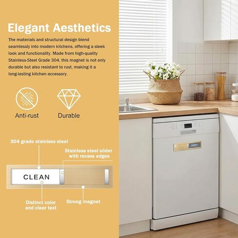2 Status Dishwasher Magnet Clean Dirty Sign, Adhesive Dishwashers Clean/Dirty Indicator Symbol Dishwasher Sticker, Self-Sticky Stainless Steel Material Dishwashers Sticker, Home Kitchen Decor (Gold) in Saudi Arabia