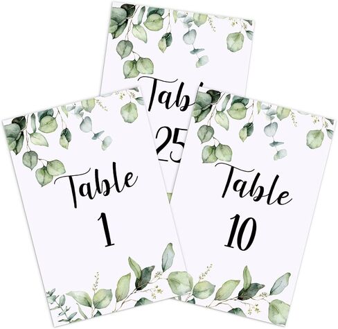 Zonon 26 Pieces Wedding Table Numbers Cards 1-25 with Head Table Numbers Greenery Eucalyptus Double Sided Cards Party Centerpiece for Wedding Reception Baby Shower Birthday Bridal Party(Gold) in Saudi Arabia