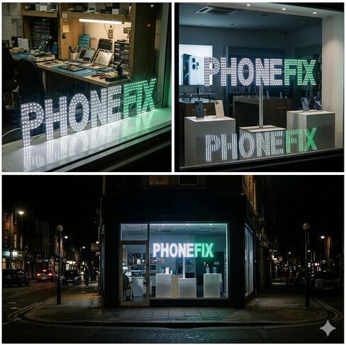 EPL PHONE FIX WHITE/GREEN, LED 2G Blinking Sign, Eye-catching Sign, Super Bright, 7"x34", Remote Control & Smartphone Repair Shop Decor Display in Kuwait