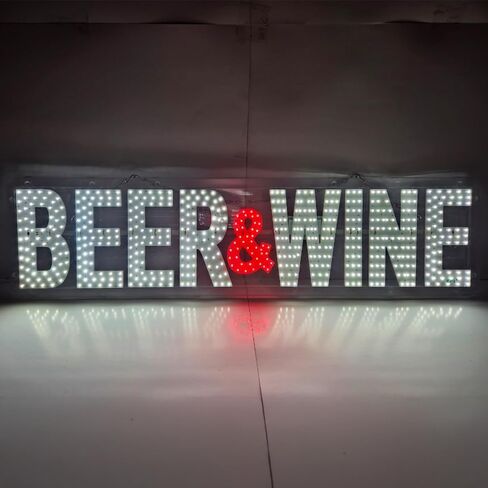 EPL Beer&Wine أبيض/أحمر، علامة وامضة LED 2G، لافتة لافتة للنظر، فائقة السطوع، 7 بوصة × 32 بوصة، جهاز تحكم عن بعد، ديكور نافذة متجر المشروبات الكحولية والعرض in Kuwait