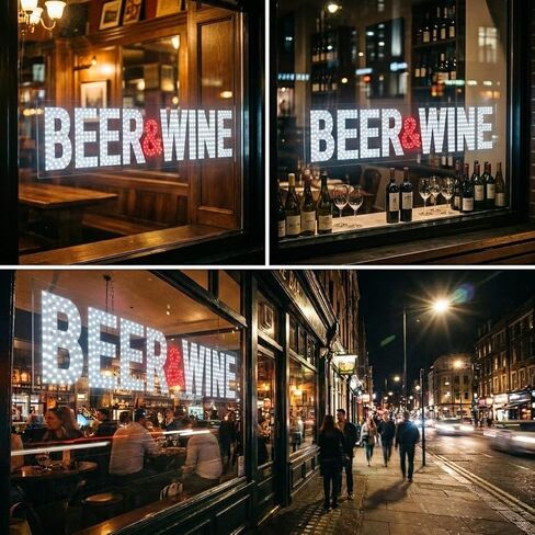 EPL Beer&Wine أبيض/أحمر، علامة وامضة LED 2G، لافتة لافتة للنظر، فائقة السطوع، 7 بوصة × 32 بوصة، جهاز تحكم عن بعد، ديكور نافذة متجر المشروبات الكحولية والعرض in Kuwait