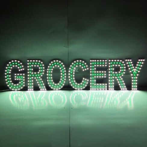 EPL GROCERY GREEN، علامة LED 3G متلألئة، لافتة للنظر، فائقة السطوع، 8 بوصة × 32 بوصة، جهاز تحكم عن بعد وحركة متحركة - ديكور نافذة عرض المتجر in Kuwait