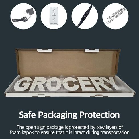 EPL GROCERY GREEN، علامة LED 3G متلألئة، لافتة للنظر، فائقة السطوع، 8 بوصة × 32 بوصة، جهاز تحكم عن بعد وحركة متحركة - ديكور نافذة عرض المتجر in Kuwait