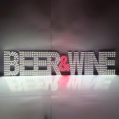 EPL BEER&WINE White/Red, LED 3G Sparkling Sign, Eye-catching Sign, Super Bright, 7"x32", Remote Control & Bar Pub Liquor Storefront Decor in Kuwait