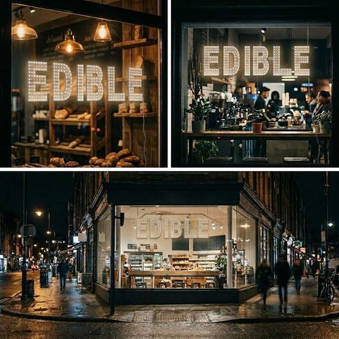 EPL EDIBLE Yellow, LED 3G Sparkling Sign, Eye-catching, Super Bright, 8"x30", Remote Control & Business Decor - Food Shop Window Display in Kuwait