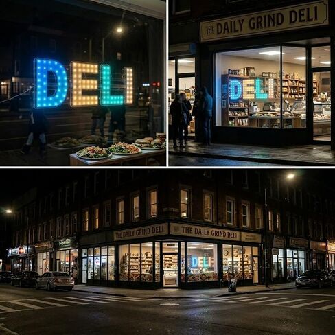 EPL DELI RGBW Wave، علامة LED 4G كاملة الألوان، علامة لافتة للنظر، فائقة السطوع، 10 بوصة × 28 بوصة، جهاز تحكم عن بعد، ديكور نافذة واجهة متجر الأعمال in Kuwait