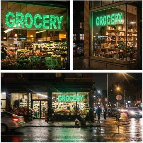 EPL GROCERY GREEN, LED 2G Blinking Sign, Eye-catching Sign, Super Bright, 8"x32", Remote Control, Fresh Market Business Storefront Deco in Kuwait
