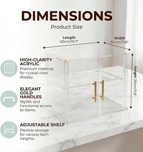 2-Tier Acrylic Bakery Display Case, 15.8"x11.8"x11.8" Clear Pastry Display Case with Magnetic Door & Trays, Countertop Food Storage for Donuts, Bagels, Cakes, Cookies in Saudi Arabia