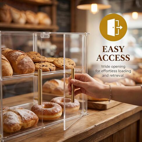 2-Tier Acrylic Bakery Display Case, 15.8"x11.8"x11.8" Clear Pastry Display Case with Magnetic Door & Trays, Countertop Food Storage for Donuts, Bagels, Cakes, Cookies in Saudi Arabia
