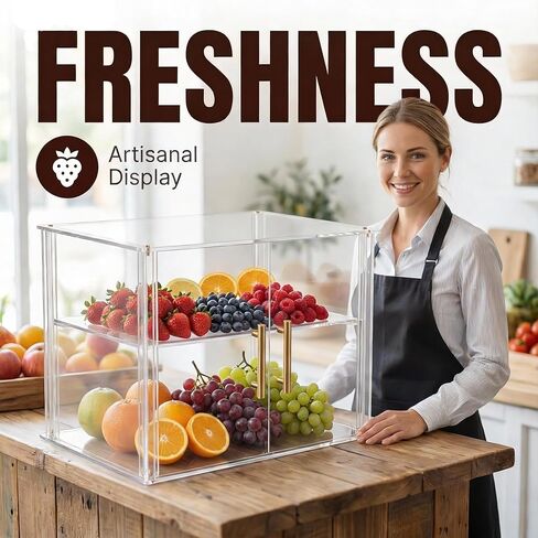 2-Tier Acrylic Bakery Display Case, 15.8"x11.8"x11.8" Clear Pastry Display Case with Magnetic Door & Trays, Countertop Food Storage for Donuts, Bagels, Cakes, Cookies in Saudi Arabia