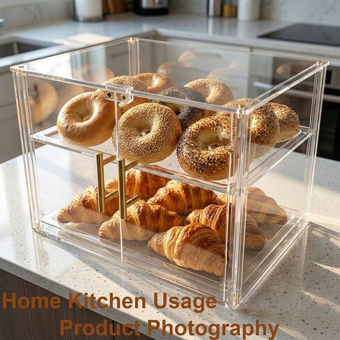 2-Tier Acrylic Bakery Display Case, 15.8"x11.8"x11.8" Clear Pastry Display Case with Magnetic Door & Trays, Countertop Food Storage for Donuts, Bagels, Cakes, Cookies in Saudi Arabia