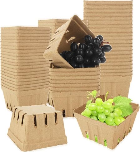 MIVIDE 100 Pack Natural Pulp Fiber Berry Basket, Strawberry Baskets Molded Berry Basket Farmers Market Produce Baskets Container for Strawberry Blueberry Raspberry Vegetable in Saudi Arabia