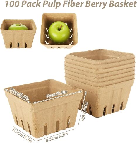 MIVIDE 100 Pack Natural Pulp Fiber Berry Basket, Strawberry Baskets Molded Berry Basket Farmers Market Produce Baskets Container for Strawberry Blueberry Raspberry Vegetable in Saudi Arabia