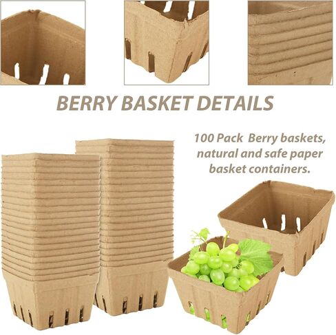 MIVIDE 100 Pack Natural Pulp Fiber Berry Basket, Strawberry Baskets Molded Berry Basket Farmers Market Produce Baskets Container for Strawberry Blueberry Raspberry Vegetable in Saudi Arabia