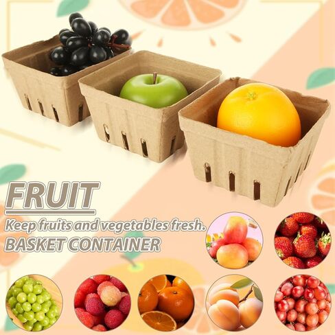MIVIDE 100 Pack Natural Pulp Fiber Berry Basket, Strawberry Baskets Molded Berry Basket Farmers Market Produce Baskets Container for Strawberry Blueberry Raspberry Vegetable in Saudi Arabia