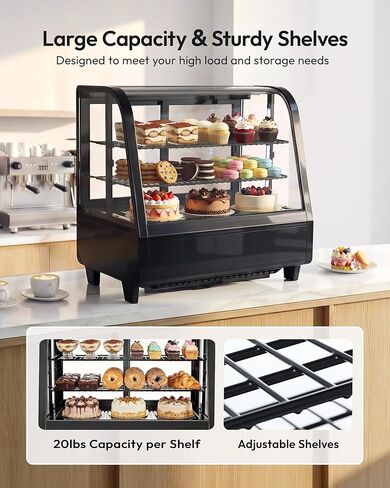 Certified Commercial Refrigerator, 3.6 Cu.Ft Countertop Refrigerator Refrigerated Display Case with Curved Glass & Auto Defrost, Freestanding Bakery Display Case for Cafe & Restaurant in Kuwait