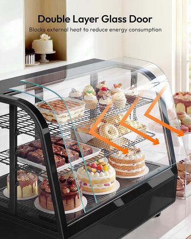 Certified Commercial Refrigerator, 3.6 Cu.Ft Countertop Refrigerator Refrigerated Display Case with Curved Glass & Auto Defrost, Freestanding Bakery Display Case for Cafe & Restaurant in Kuwait