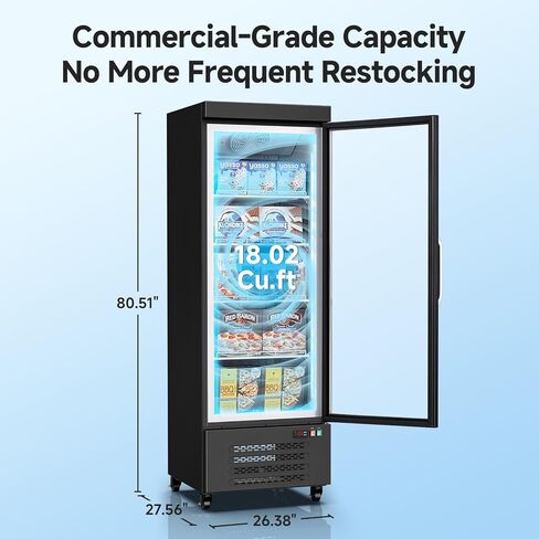 BODEGA 27"W Commercial Display Freezer , 18.02 Cu.ft Merchandiser Freezer with Triple-Pane Glass Door, -15 to 5℉, Auto Defrost, LED Light, Energy Efficient for Supermarkets, Restaurant Kitchen, Stores in Kuwait