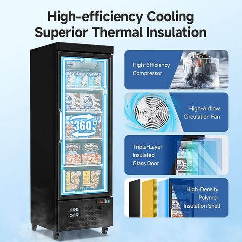 BODEGA 27"W Commercial Display Freezer , 18.02 Cu.ft Merchandiser Freezer with Triple-Pane Glass Door, -15 to 5℉, Auto Defrost, LED Light, Energy Efficient for Supermarkets, Restaurant Kitchen, Stores in Kuwait